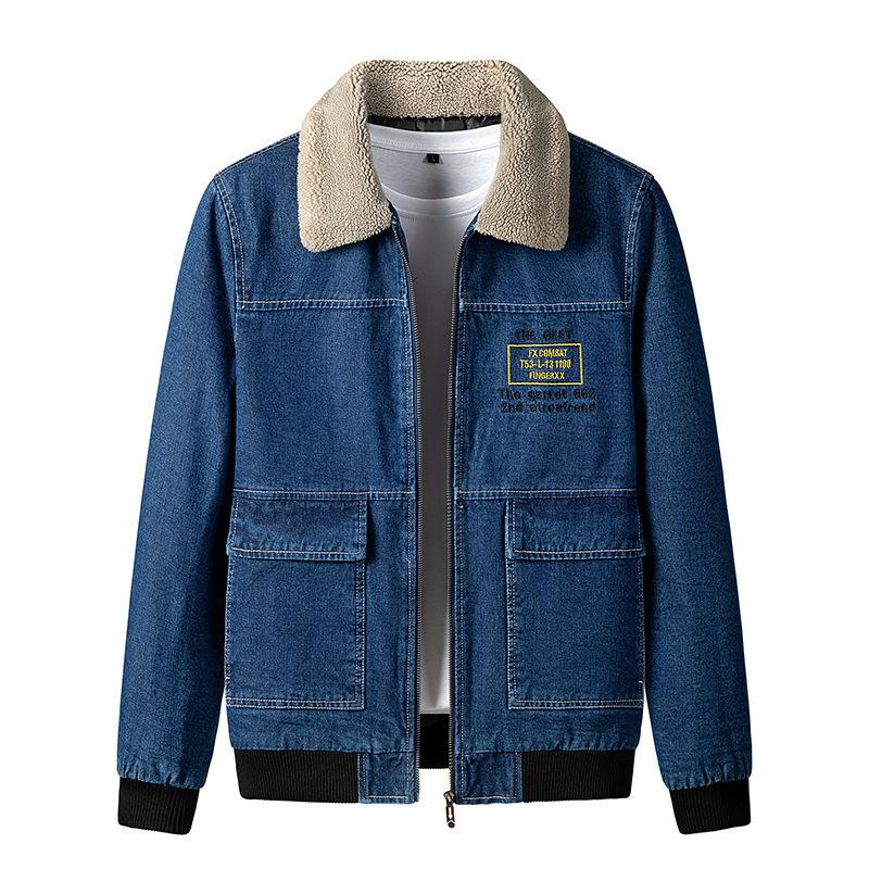 Men's Autumn and Winter Korean Version with Cashmere Denim Thickened Thermal Jacket Trend Winter Clothing
