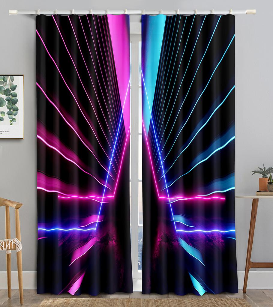 Neon Emitted Light Filtering 3D Printing WaveBlackout Window Panel Curtain Living Room Room Bedroom Bathroom Kicthen Door Cupboard Decor Hooks