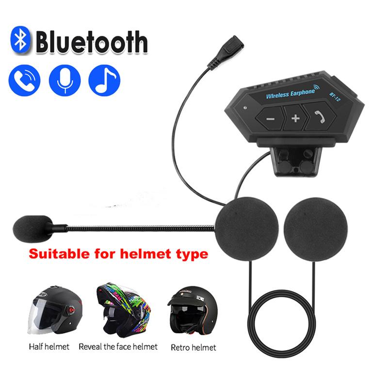 Kebidumei BT-12 Motorcycle Helmet Bluetooth Headset Moto Bike Wireless Hands-Free Auto AnswerMotorbike Earphone with Microphone