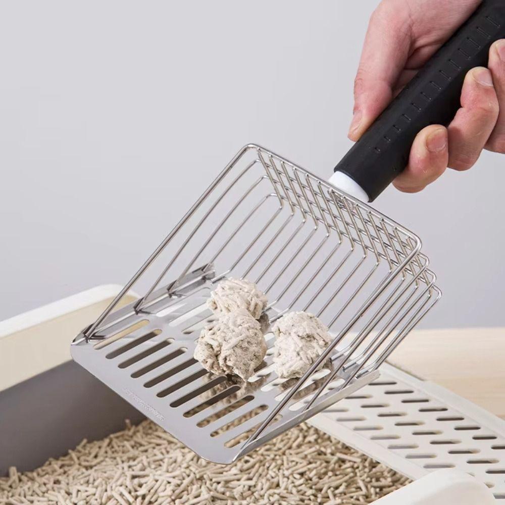 Stainless Steel Cat Litter Shovel Hanging Design Easy Clean Kitten Sanding Shovel Non Stick Detachable Handle Pet Feces Cleaner