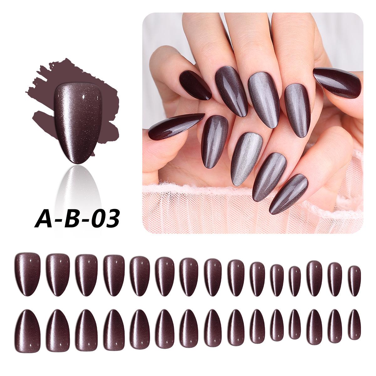 Однотонные накладные ногти «кошачий глаз» - Средне-длинные миндалевидные, Роскошные типсы для нейл-арта