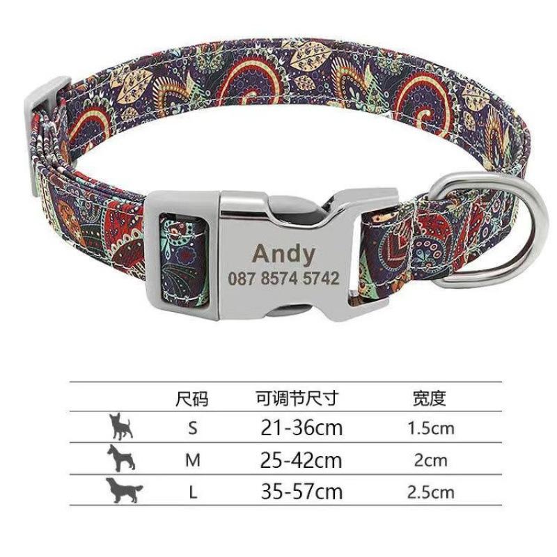 Cross-Border Dog Collar Wholesale Engraved Dog Tag Anti-Lost Adjustable Semi-Metal Buckle Medium and Large Dog Collar