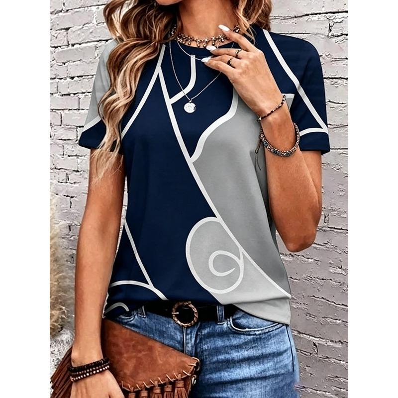 

O-Neck Short Sleeve 3D Striped Casual Women T-Shirts Summer 3D Print Street Ladies Pullovers Tee 6XL Plus Size Female Clothing Tops 2XS