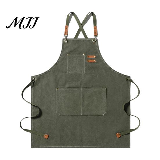 Catering And Chef Apron Canvas Work with Multi-Pocket, Waterproof Oil-Proof Cross-Back Apron, Protective for Cleaning Adjustable Straps Kitchen