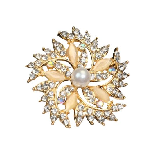 Brosche Retro-Stil Rundes Florales Design Reversnadel mit gefälschtem Opal eingelegt Pullover Kragen Hüte Taschen Mäntel Schals Abzeichen Outfit-Accessoire