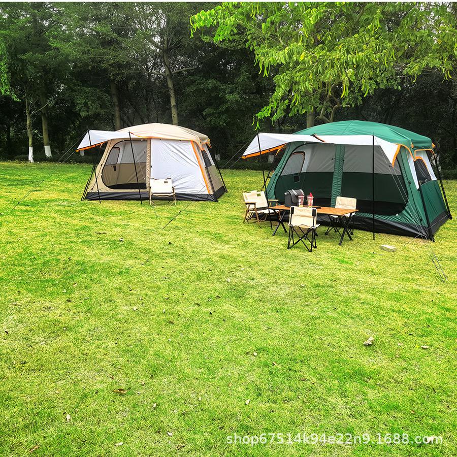 Tenda da campeggio spessa portatile impermeabile da esterno con due stanze, un soggiorno, doppio strato, attrezzatura da campeggio pieghevole