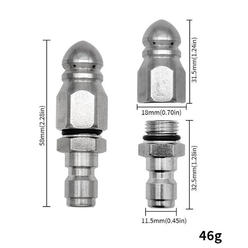 Water Jet High Pressure Sprayer Nozzle Clean Sewer 1/4" Stainless Steel Pressure Washer Quick Plug Drain Hose Nozzle Tool