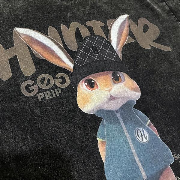 Guochao Hip-Hop Vintage Retro Printing Heavy-Duty Old Short-Sleeved T-Shirt Men'S And Women'S Hiphop Half-Sleeved T-Shirt