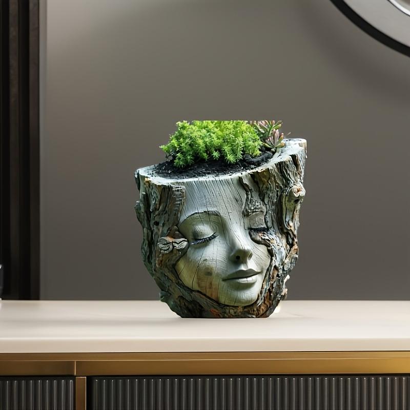 Tree Stump Girl Resin Craft Ornament - Garden Decoration Small Ornament, Succulent Planter Weatherproof for Yard Patio