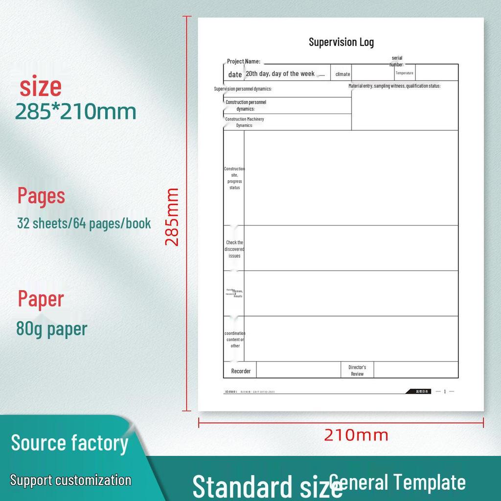 A4 Colored Construction Site Supervision & Daily Logbook