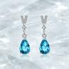 Elegant Female Blue Zircon Charm Silver Color Water Drop Letter V Stud Earrings For Women Vintage Wedding Jewelry