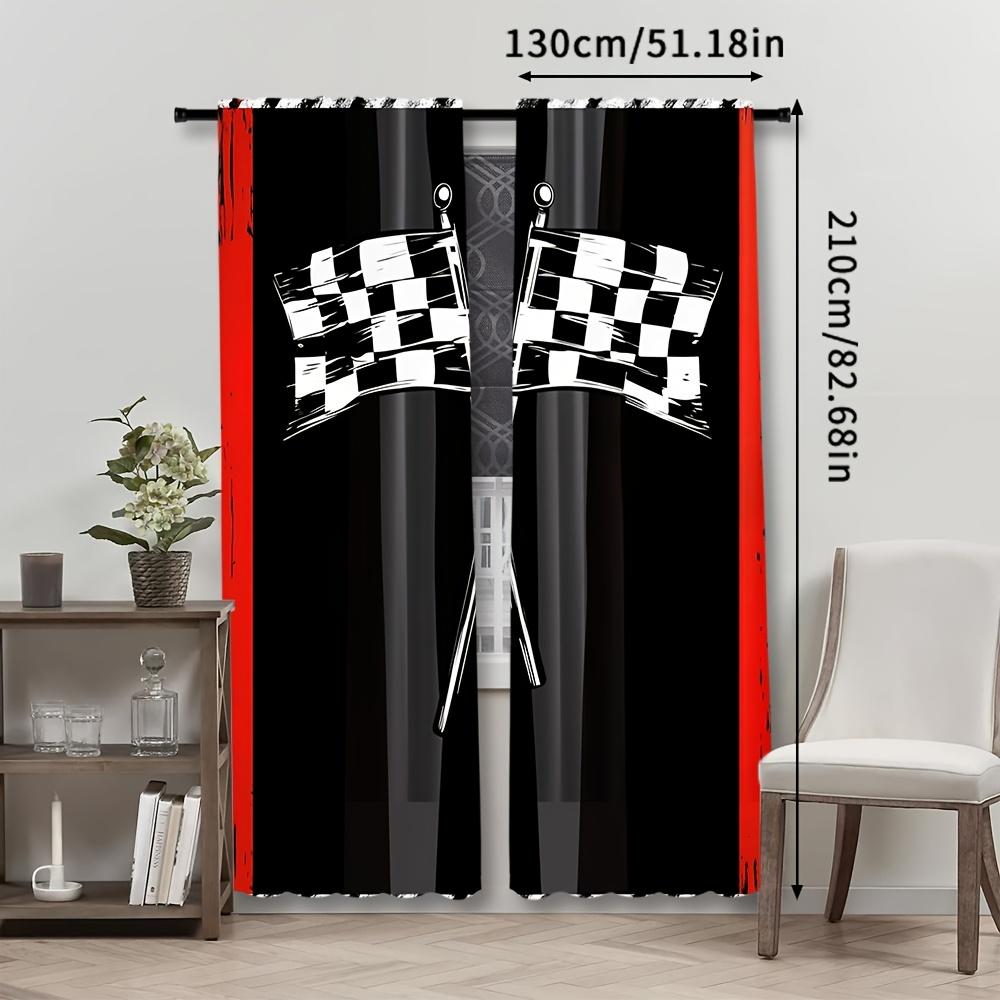 Black Red Checkered Flag Curtain Panels Sporty Racing Theme Window Curtains Modern Decor Living Room Bedroom Room Divider