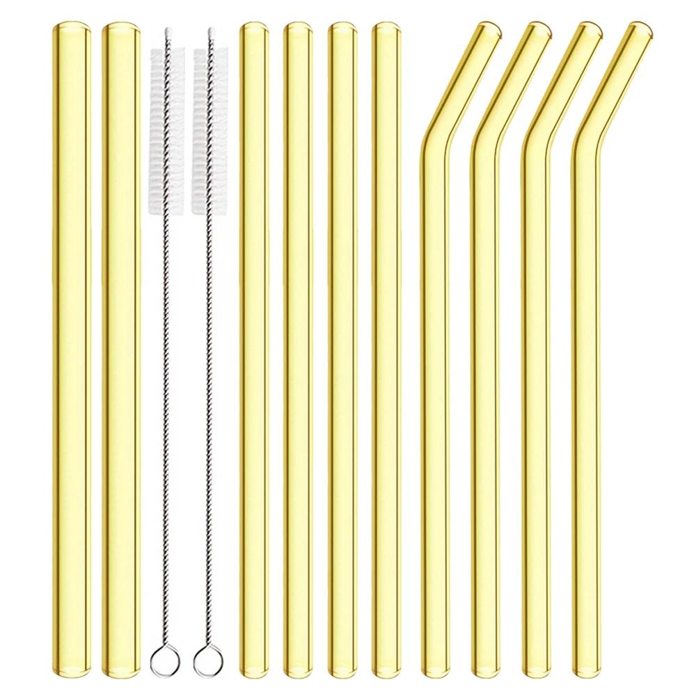 12Pcs Pink High Borosilicate Glass Straw Set Reusable Eco Friendly Drinking Straw for Smoothies Cocktails Bar Accessories