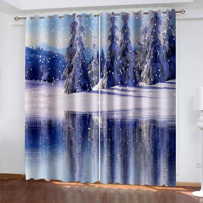 Winterliche Seeufer-Schneelandschaft Fenstergardinen für Wohnzimmer, Küchengardine Schlafzimmer Dekorative Vorhangpaneele