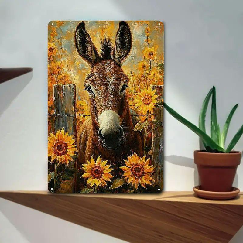 PC Charming Donkey Sunflower Metal Wall Art Rustic Farmhouse Decor for Home Kitchen or Bedroom Vintage Animal Wall Sign