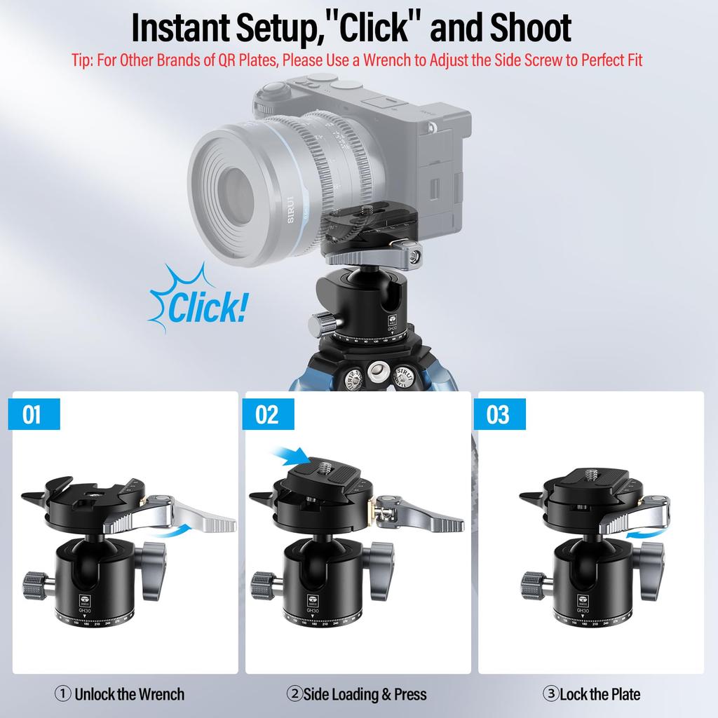 SIRUI Quick Release System Tripod Panoramic Metal Camera Ball Head Mount with and Screw Holes for and Max Load GH30 Low-Center-of-Gravity Low-Profile