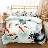 Fish Duvet Cover Set Koi Carp Pattern Polyester Comforter Cover King Queen Full Size for Kids Teens Bedding Set with Pillowcase