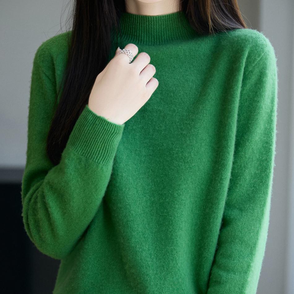 Half Turtleneck Knitted Sweater for Women In Autumn and Winter Loose Pullover Solid-color Casual Knitwear Sweater