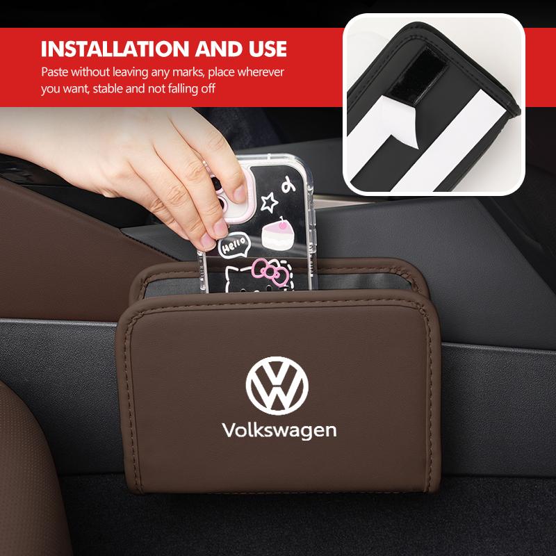 Valve Stems Caps Car Leather Bag Portable Auto Storage Organizer Trash Bin For Volkswagen VW Golf 4 5 6 7 Polo Jetta Sagitar Mag zd5