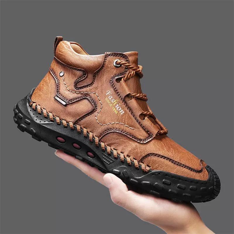 Rozmiar 48 Buty Męskie Luksusowe Ręcznie Robione Skórzane Buty na Platformie dla Mężczyzn Męskie Buty Outdoorowe Turystyczne Wysokiej Jakości Ciepłe Zamszowe Botki
