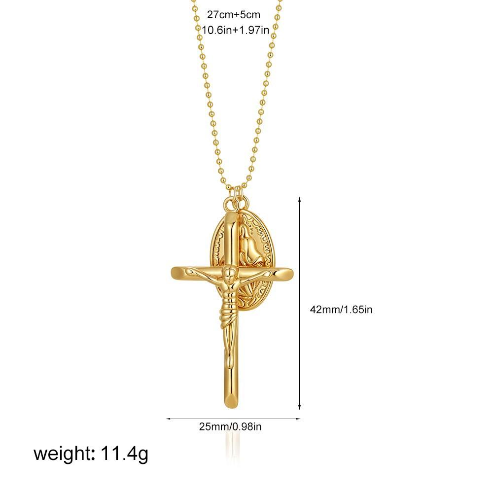 Vintage Cross Pendant Necklace Multi-layer Necklace Beautiful Head Round Bead Chain Collarbone Chain