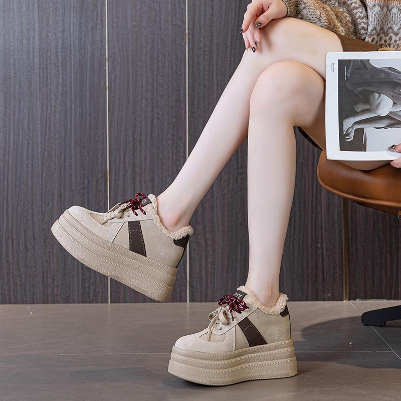 9cm Fashion Casual Sports Snow Boots Women Genuine Leather 2025 Winter New Fluff Warm Women's Platform Ankle Boots Sneakers