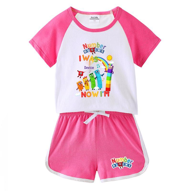 Kids' Color Block Summer Two-Piece Set: Short Sleeve T-Shirt & Shorts for Boys and Girls