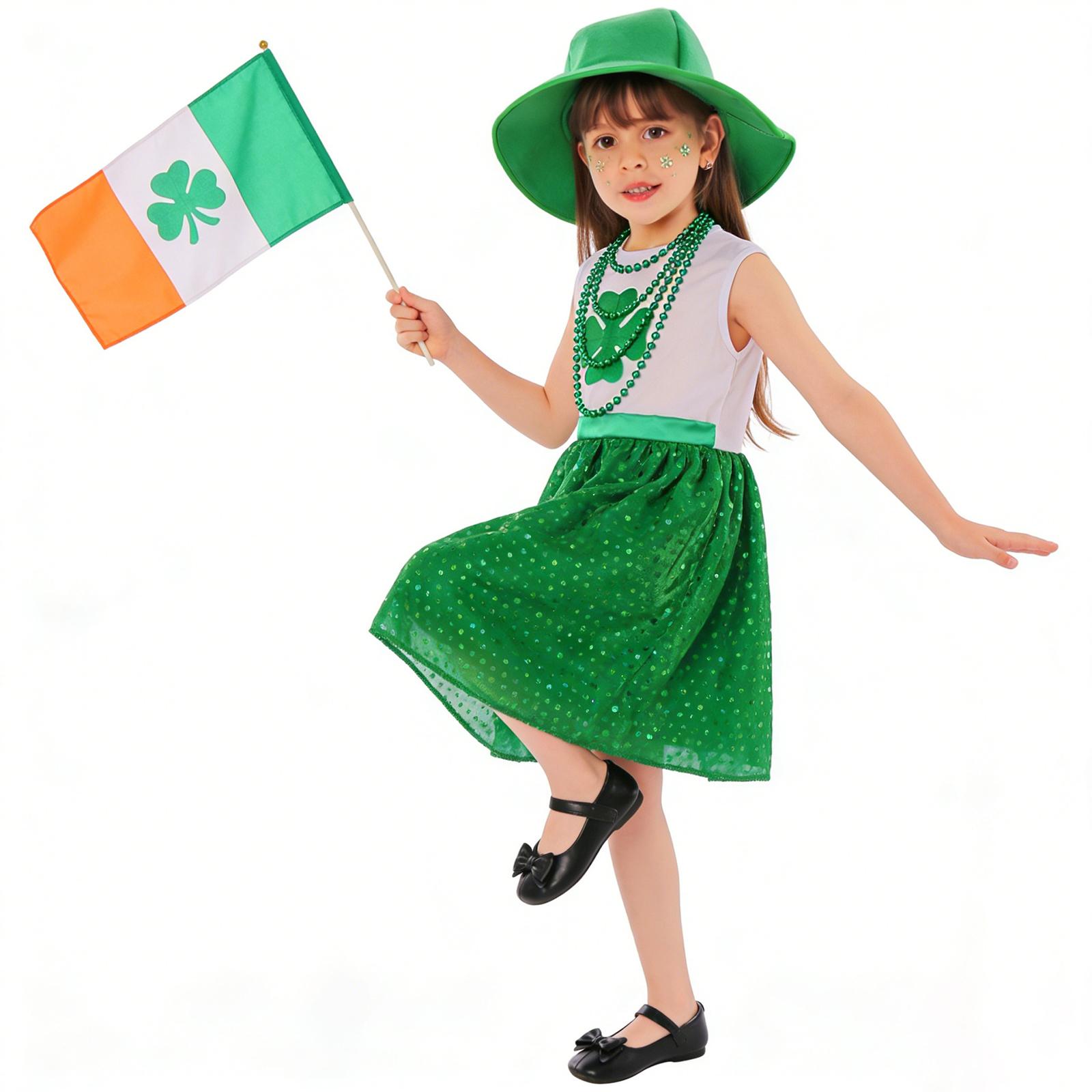 St. Patrick s Children s Performance Dress Irish  Party Stage Performance Dr L зелёный