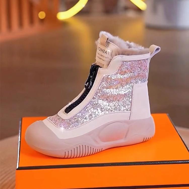2024 Women's Fleece-Lined Waterproof Height-Boosting Snow Boots with Front Zipper and Thick Sole.
