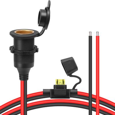 SensaBliss DC12V/24V Cigarette Lighter Socket Extension Cable, 20A, 13 AWG with Lid, Waterproof, Dustproof,