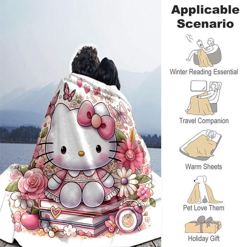 1pc Flowers Butterflies Hello Kitty Theme Blanket, Soft Throw for Home Decor, Perfect Gift for Family and Friend, Suitable for All Seasons, Ideal for