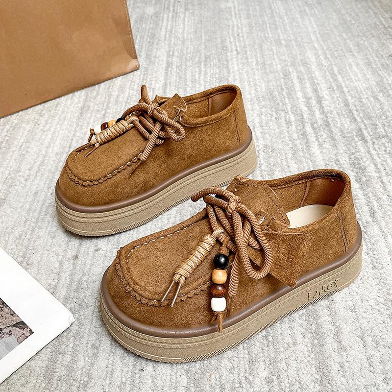 

Женские одинарные туфли Birkenstock на шнуровке, новая ретро-мода осень-зима 2025, повседневные одинарные туфли с бисером, женские лоферы на платформе 40