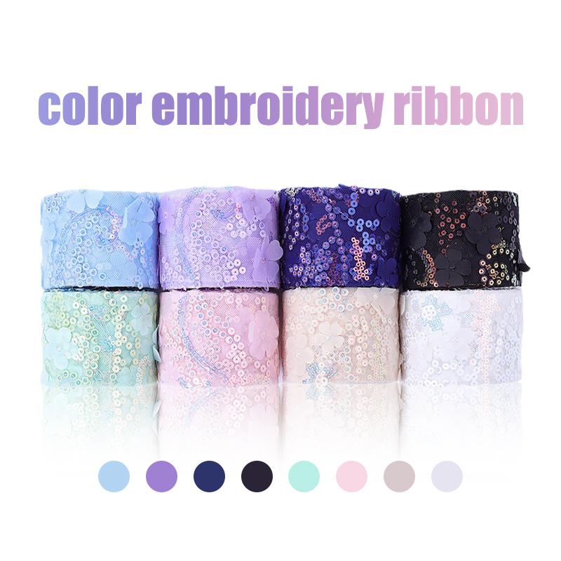 10 Jardów Tkanina Siatkowa Tiulowa Rolka Haftowane Cekiny Kwiaty Tiulowa Taśma DIY Akcesoria do Włosów Dekoracje na Przyjęcie Weselne Rękodzieło