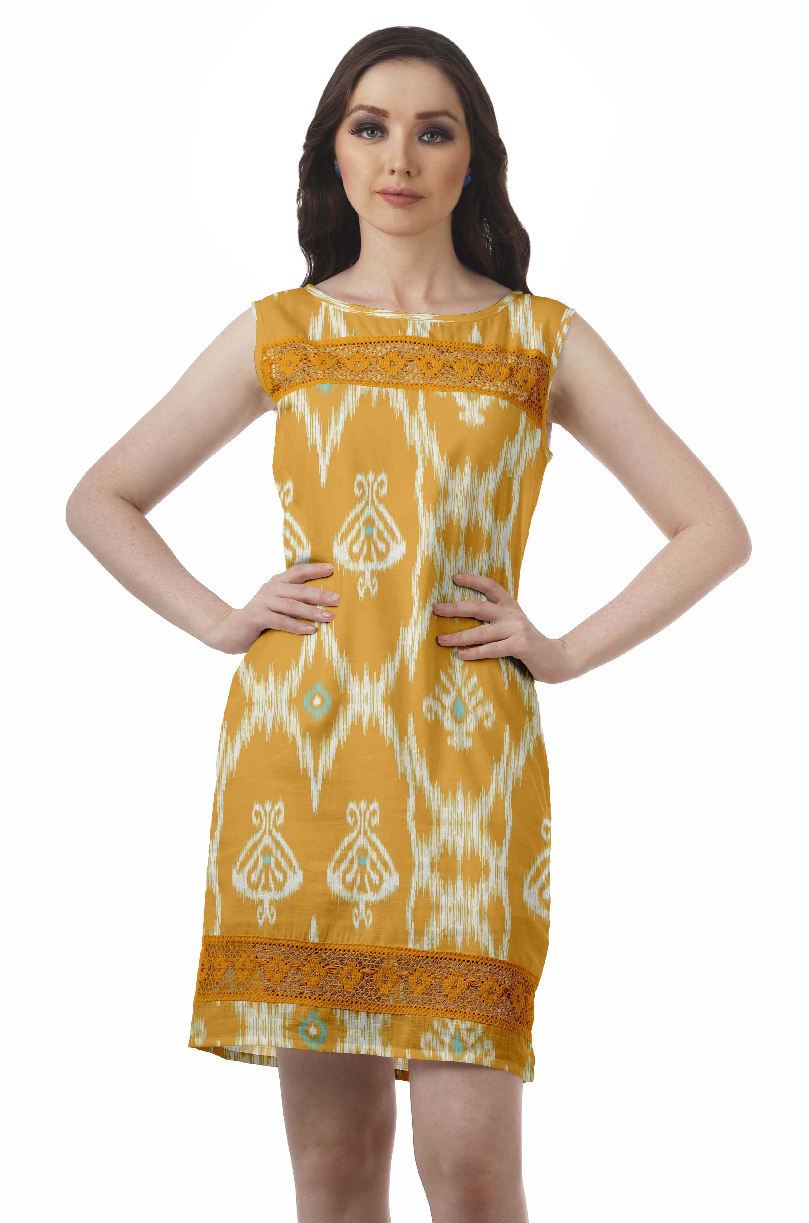 

Жіноча сукня з розрізом на спині з принтом Moomaya без рукавів і круглим вирізом, міні-плаття XS жовтий