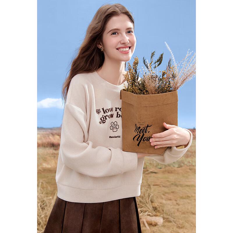 Betu Women's 2025 Autumn Embroidered Drop Shoulder Casual Long Sleeve Sweatshirt