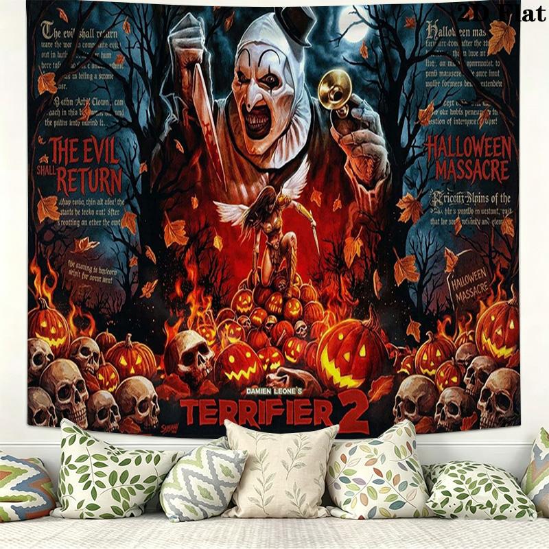 Terrifier Horror Wall Tapestry Aesthetic Wall Hanging Printed Fabric Blanket Decorative Tapestries for Bedroom Living Room Home Decor