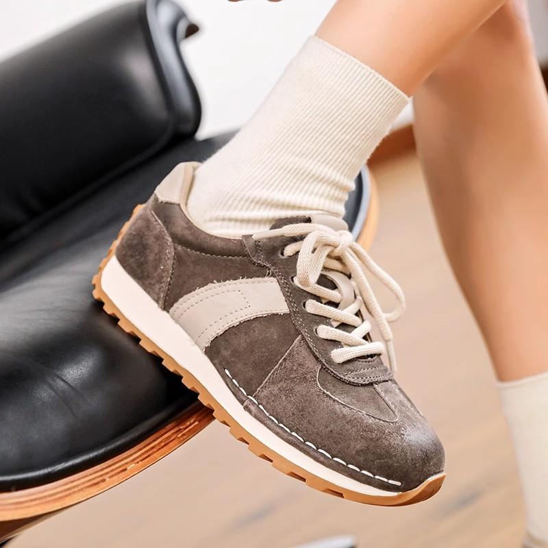 Fashion GKTINOO Lace-up Women's Flat Shoes Genuine Leather Sneakers Mixed Colors 2025 New Handmade Comfortable Retro Platform Sneakers