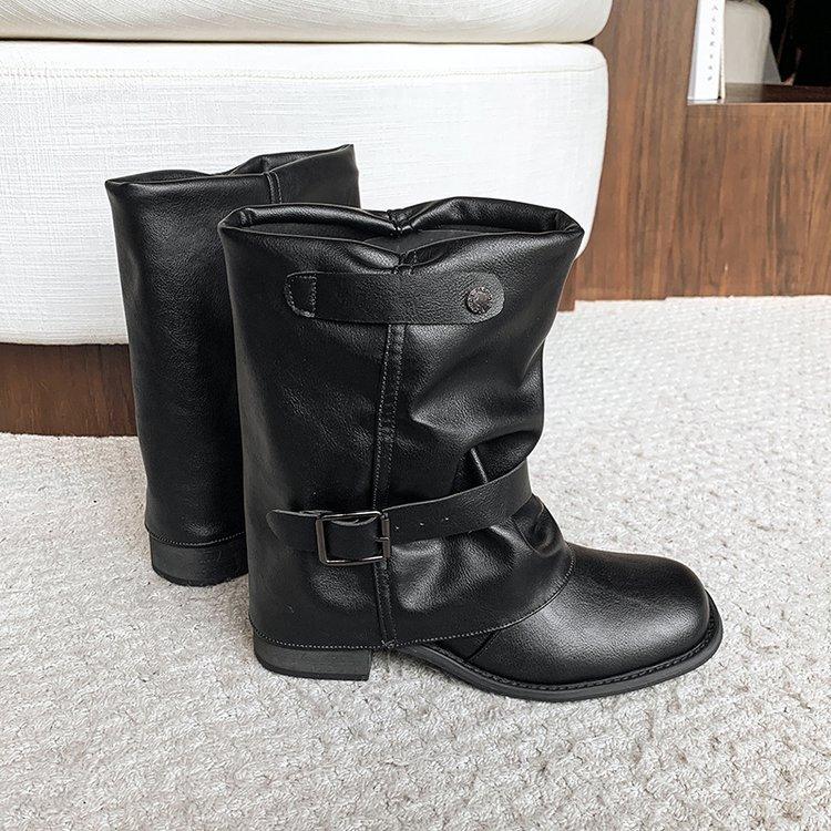 Niche retro thick heel mid boots western cowboy martin boots autumn new boots