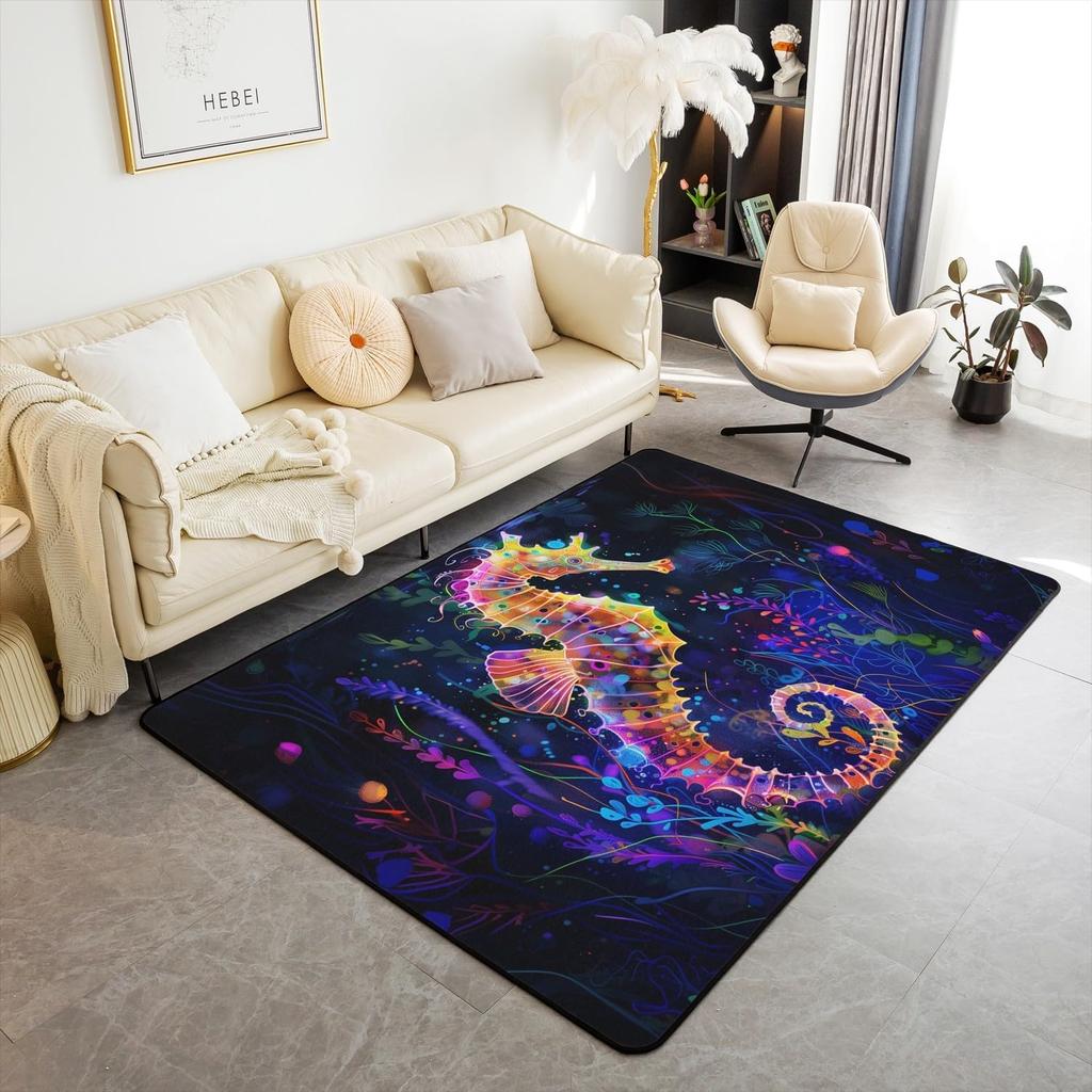 Ocean Themed Living Room Rugs for Bedroom Area Rug Octopus Decor Carpet for Boys Girls Teens Tentacles Indoor Floor Mat Black