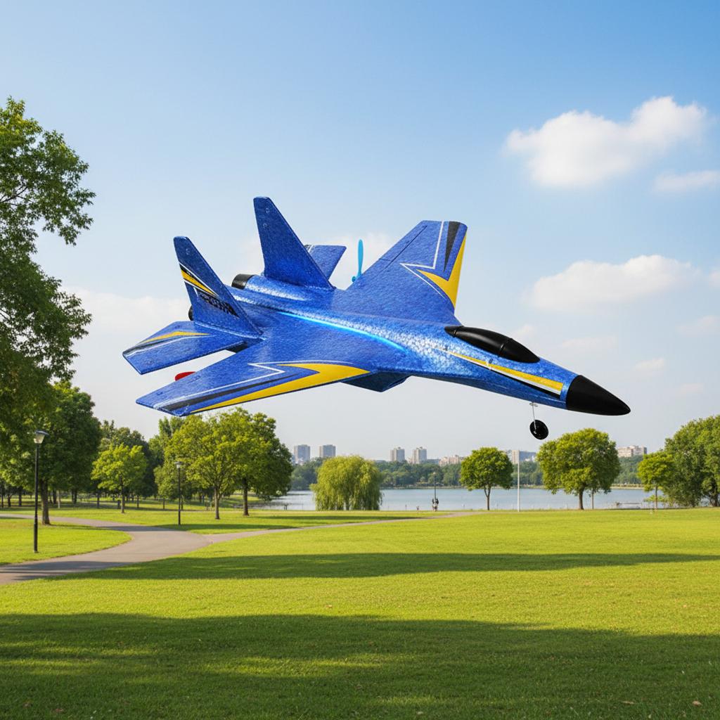 Remote Control Foam Glider Plane Two Channel RC Aircraft with LED Night Flight Lights for Kids Outdoor Flying Toy