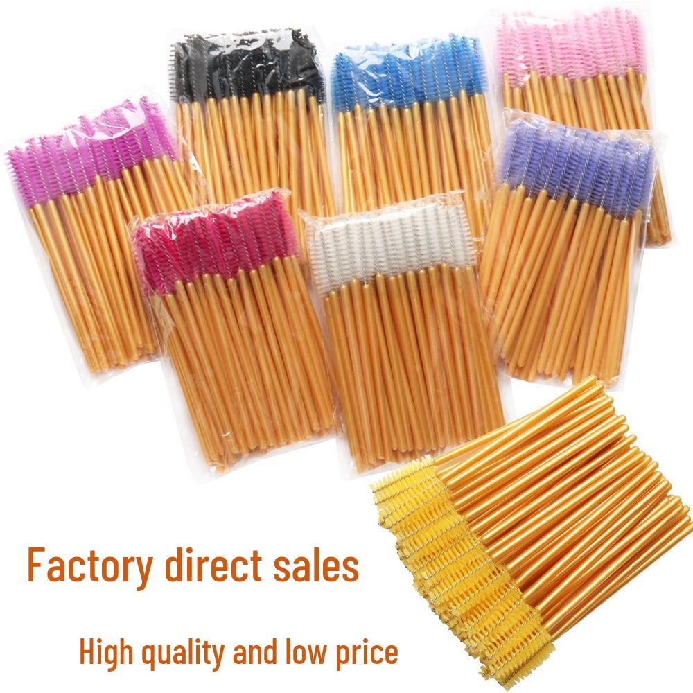 Disposable Gold Rod Eyelash & Eyebrow Brush Set: Comb, Mascara, Spiral Brush for Extensions