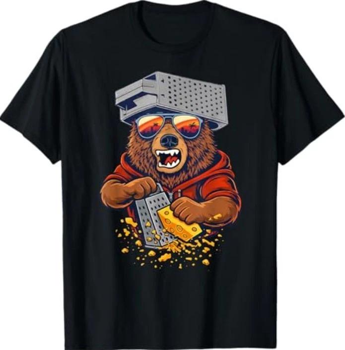 Retro Bear with Cheese Grater Hat and Sunglasses Sunse Funny T-Shirt 2XL