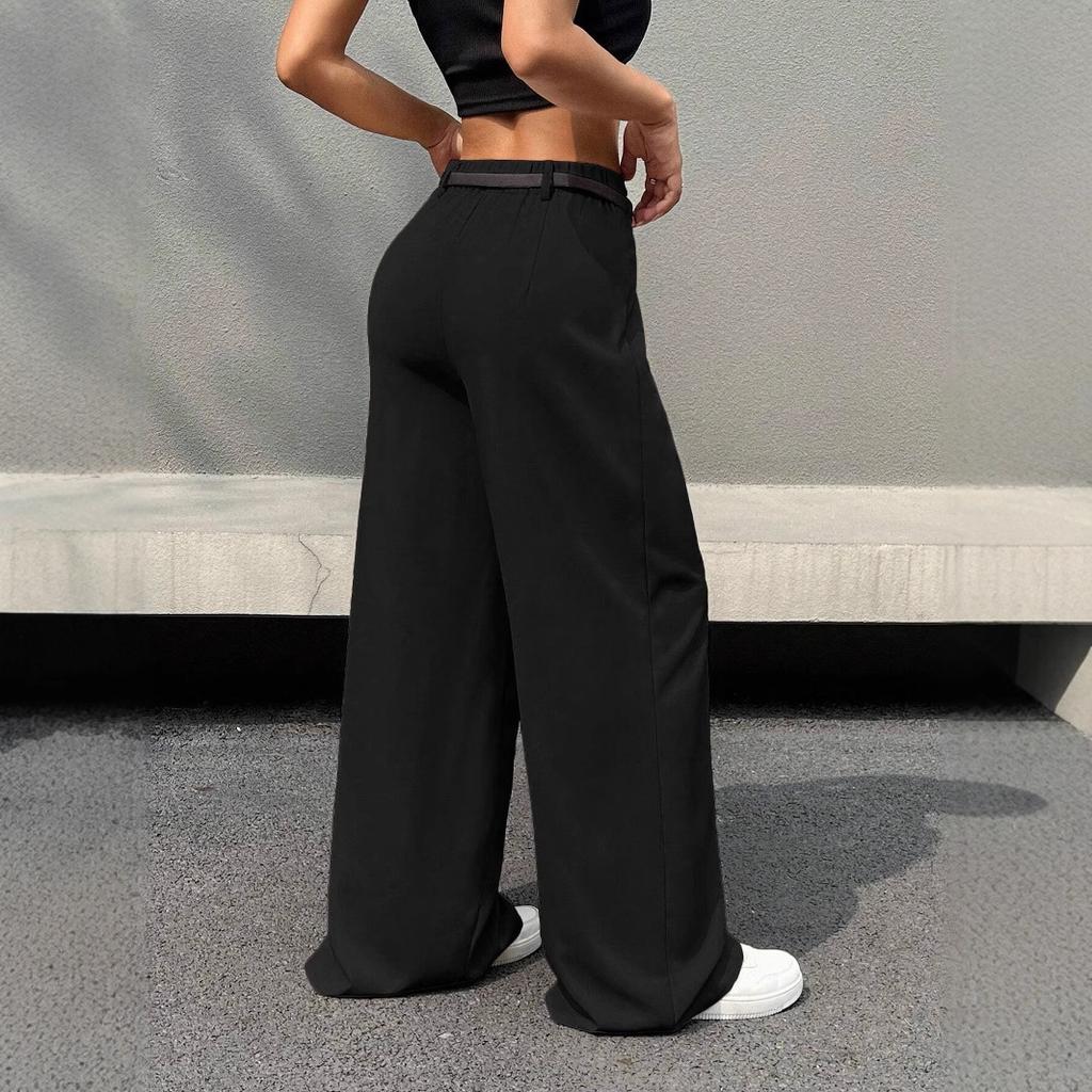Sommerliche neue drapierte Damenanzughose, hochtailliertes weites Bein, vielseitig, lässig, petite gerade bodenlange Hose
