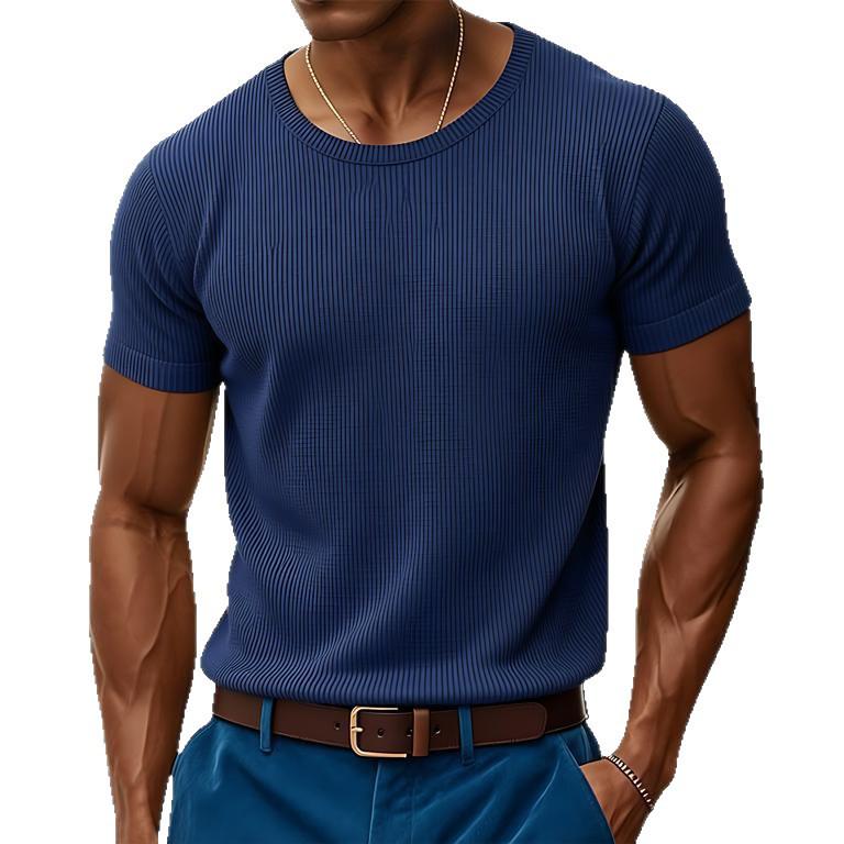 2026 Men s Skin-friendly Corduroy Casual Round Neck Polo Shirt M темно-синий 1490₽
