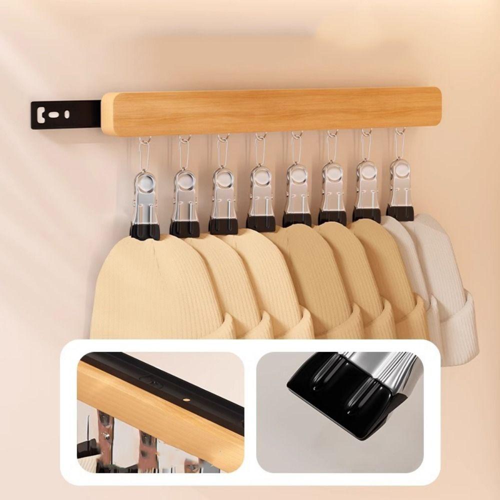 Punch Free Wooden Hats Hanger 8/12 Clips Clothes Drying Rack Wall Mounted Hat Holder  for Home