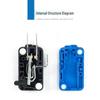 Miniature CMV104D Micro Switch with Short Lever and Roller, Self-Resetting, 1 NO/1 NC.