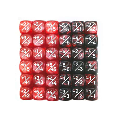 36pcs 12mm Positive and Negative Dice Counters Marble Red+Gemini Red&Black Set, Small Token Dice Loyalty Dice Compatible with MTG, CCG, Card Games
