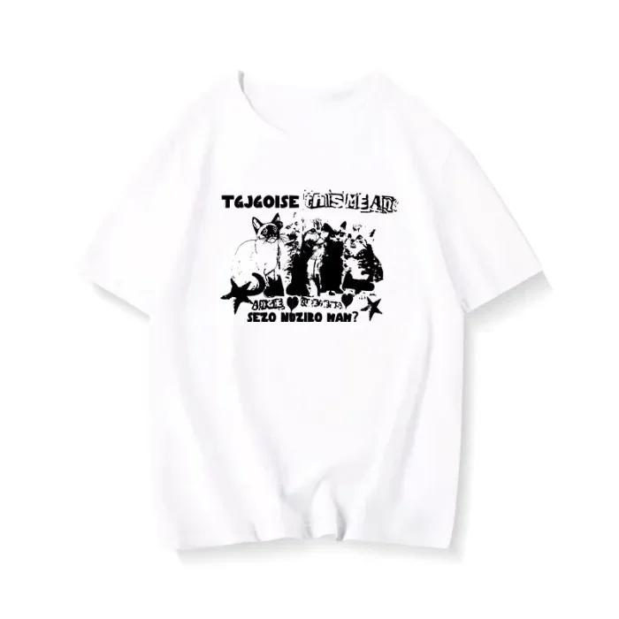

Print Short Sleeved Tshirt Graphic Aesthetic Clothes American Retro College Style Women Summer New Cat Aesthetic Clothes S