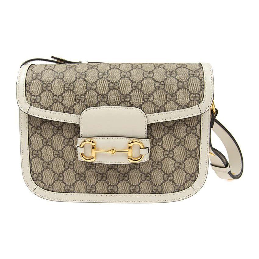 Gucci Horsebit 1955 Vintage Logo Canvas And Leather Saddle Bag Women Shoulder Bag Ebony White 602204-92TCG-9761