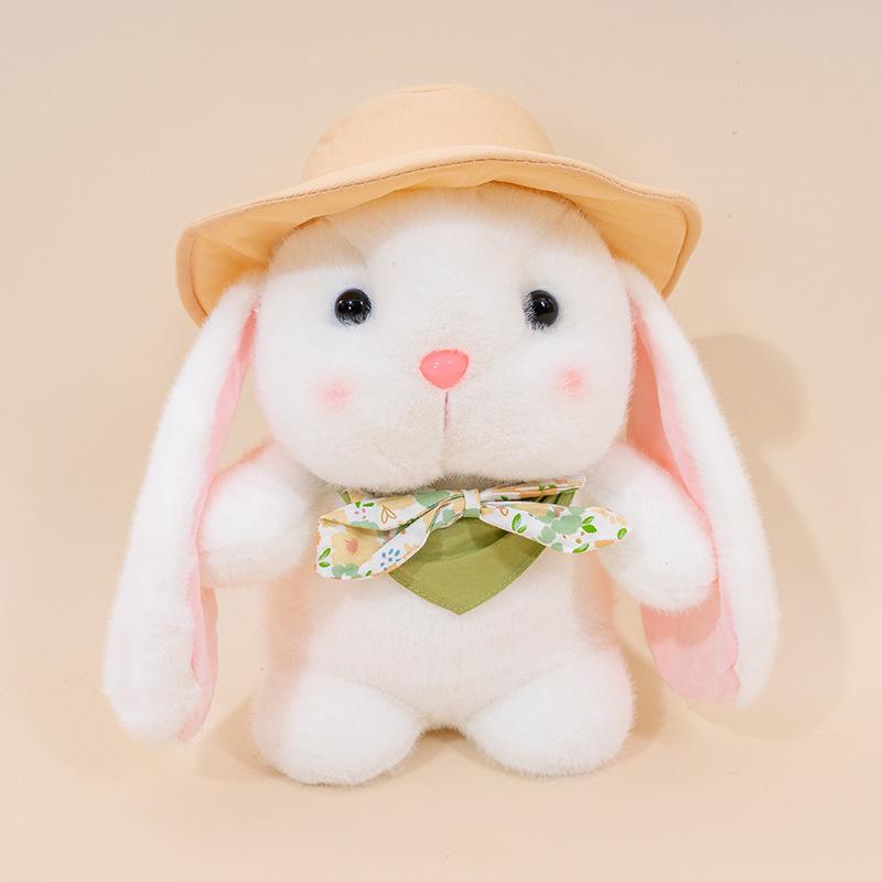 Adorable Pudding Rabbit Plush Doll with Hat - White Rabbit Claw Machine Toy, Children s Rag Doll, Perfect Birthday Gift 18cm (0.1kg)